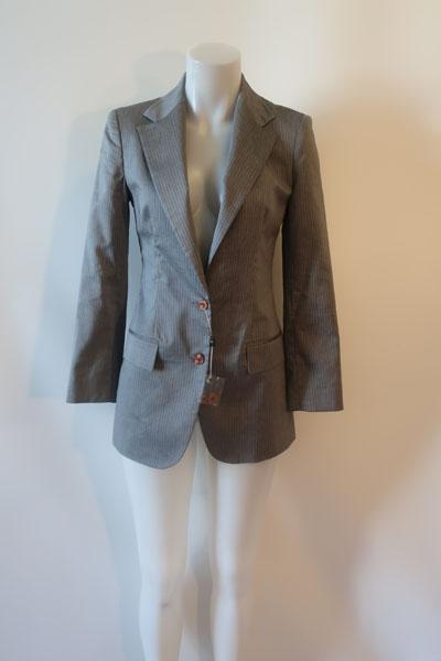 NWT Womens Kors Michael Kors Black Label Gray Linen Blend Stripe Blazer  Jacket 4 - Lori's Listings